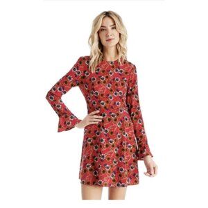 WAYF Medium Long Sleeve Tie Back Floral Dress Red Retro 70s Inspired